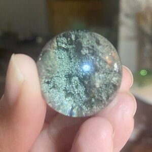 Green garden quartz sphere with shiny mica and super clear